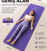 10 mm Pilates Minderi Yoga Matı 180x60 cm Kaymaz Spor Egzersiz Minderi Taşıma Askılı Fitness Matı