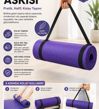 10 mm Pilates Minderi Yoga Matı 180x60 cm Kaymaz Spor Egzersiz Minderi Taşıma Askılı Fitness Matı