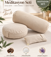 3’lü Yoga Meditasyon Seti Karabuğday Dolgulu Zafu Minder, Bolster ve Lavantalı Göz Yastığı