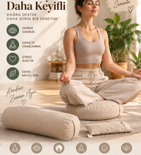 3’lü Yoga Meditasyon Seti Karabuğday Dolgulu Zafu Minder, Bolster ve Lavantalı Göz Yastığı