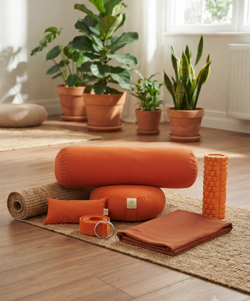 6'lı Yoga Meditasyon Seti Zafu Bolster Battaniye Kemer Roller
