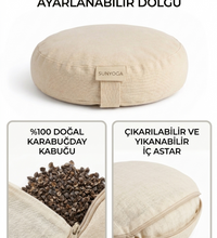 Doğal Karabuğday Kabuğu Dolgulu Meditasyon Minderi Zafu Krem 35x12 cm