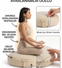 Doğal Karabuğday Kabuğu Dolgulu Meditasyon Minderi Zafu Krem 35x12 cm
