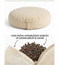 Doğal Karabuğday Kabuğu Dolgulu Meditasyon Minderi Zafu Krem 35x12 cm