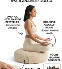 Doğal Karabuğday Kabuğu Dolgulu Meditasyon Minderi Zafu Krem 35x12 cm