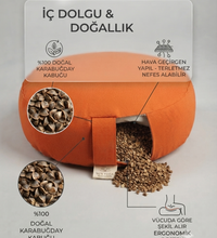 Doğal Karabuğday Kabuğu Dolgulu Meditasyon Minderi Zafu Turuncu 35x12 cm