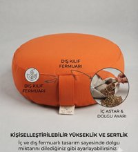 Doğal Karabuğday Kabuğu Dolgulu Meditasyon Minderi Zafu Turuncu 35x12 cm
