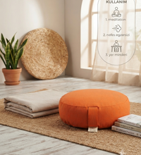 Doğal Karabuğday Kabuğu Dolgulu Meditasyon Minderi Zafu Turuncu 35x12 cm