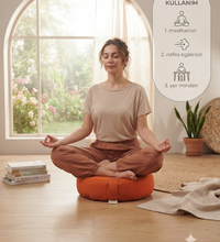 Doğal Karabuğday Kabuğu Dolgulu Meditasyon Minderi Zafu Turuncu 35x12 cm