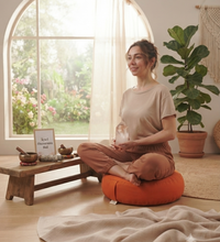 Doğal Karabuğday Kabuğu Dolgulu Meditasyon Minderi Zafu Turuncu 35x12 cm