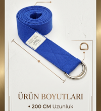 Doğal Organik Pamuk Yoga Kemeri Lacivert 200 CM x 5 CM Yoga Strap Pilates Esneme Kayışı Dayanıklı Tokalı Yoga Bandı