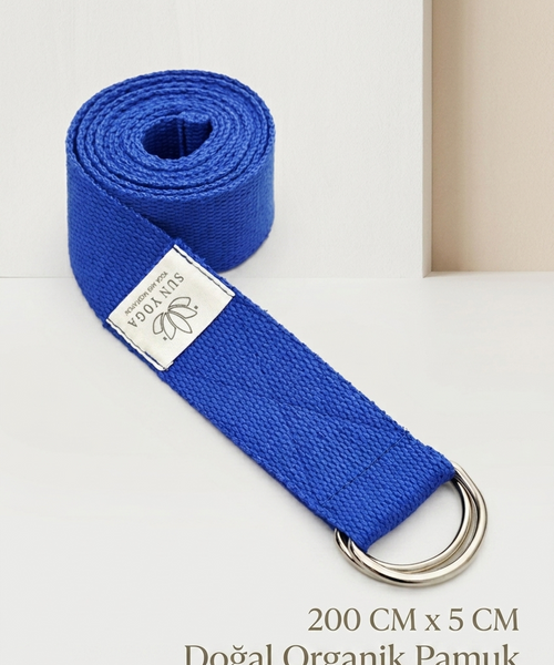 Doğal Organik Pamuk Yoga Kemeri Lacivert 200 CM x 5 CM Yoga Strap Pilates Esneme Kayışı Dayanıklı Tokalı Yoga Bandı