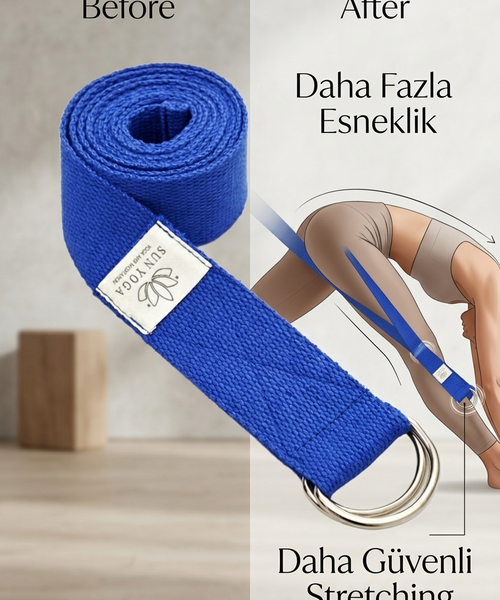 Doğal Organik Pamuk Yoga Kemeri Lacivert 200 CM x 5 CM Yoga Strap Pilates Esneme Kayışı Dayanıklı Tokalı Yoga Bandı