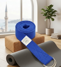 Doğal Organik Pamuk Yoga Kemeri Lacivert 200 CM x 5 CM Yoga Strap Pilates Esneme Kayışı Dayanıklı Tokalı Yoga Bandı