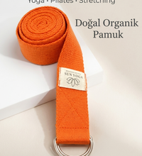 Doğal Organik Pamuk Yoga Kemeri Turuncu 200 CM x 5 CM Yoga Strap Pilates Esneme Kayışı Dayanıklı Tokalı Yoga Bandı