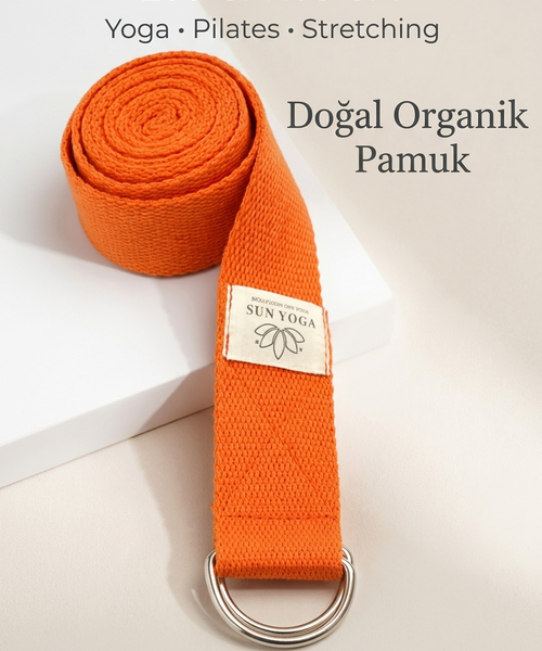 Doğal Organik Pamuk Yoga Kemeri Turuncu 200 CM x 5 CM Yoga Strap Pilates Esneme Kayışı Dayanıklı Tokalı Yoga Bandı