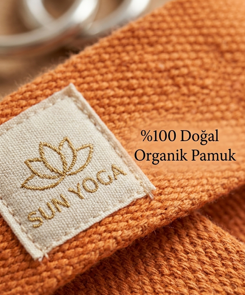 Doğal Organik Pamuk Yoga Kemeri Turuncu 200 CM x 5 CM Yoga Strap Pilates Esneme Kayışı Dayanıklı Tokalı Yoga Bandı