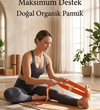 Doğal Organik Pamuk Yoga Kemeri Turuncu 200 CM x 5 CM Yoga Strap Pilates Esneme Kayışı Dayanıklı Tokalı Yoga Bandı