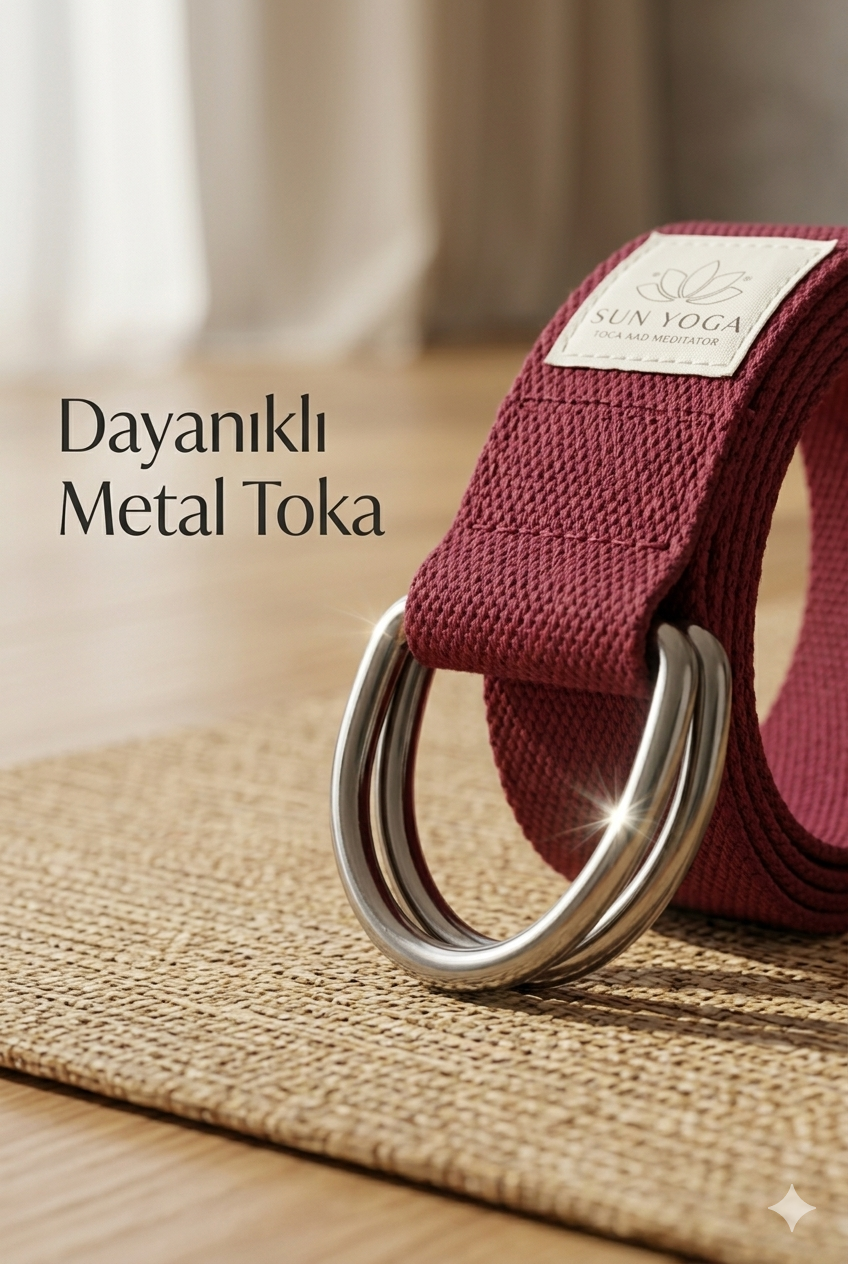 Doğal Organik Pamuk Yoga Kemeri Bordo 200 CM x 5 CM Yoga Strap Pilates Esneme Kayışı Dayanıklı Tokalı Yoga Bandı