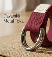 Doğal Organik Pamuk Yoga Kemeri Bordo 200 CM x 5 CM Yoga Strap Pilates Esneme Kayışı Dayanıklı Tokalı Yoga Bandı