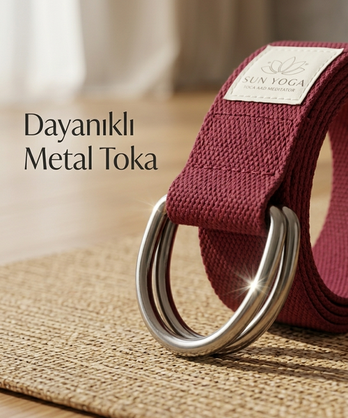 Doğal Organik Pamuk Yoga Kemeri Bordo 200 CM x 5 CM Yoga Strap Pilates Esneme Kayışı Dayanıklı Tokalı Yoga Bandı