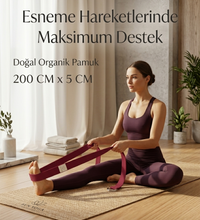 Doğal Organik Pamuk Yoga Kemeri Bordo 200 CM x 5 CM Yoga Strap Pilates Esneme Kayışı Dayanıklı Tokalı Yoga Bandı