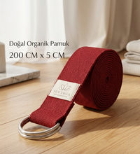 Doğal Organik Pamuk Yoga Kemeri Bordo 200 CM x 5 CM Yoga Strap Pilates Esneme Kayışı Dayanıklı Tokalı Yoga Bandı