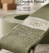 Doğal Organik Pamuk Yoga Kemeri Haki Yeşil 200 CM x 5 CM Yoga Strap Pilates Esneme Kayışı Dayanıklı Tokalı Yoga Bandı