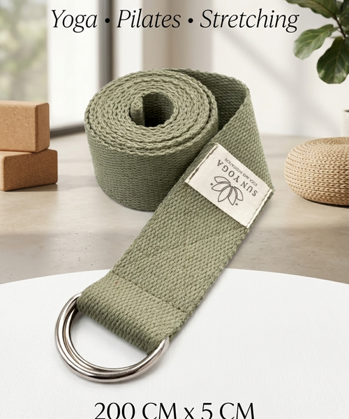 Doğal Organik Pamuk Yoga Kemeri Haki Yeşil 200 CM x 5 CM Yoga Strap Pilates Esneme Kayışı Dayanıklı Tokalı Yoga Bandı