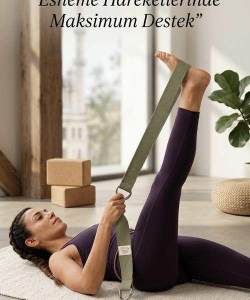 Doğal Organik Pamuk Yoga Kemeri Haki Yeşil 200 CM x 5 CM Yoga Strap Pilates Esneme Kayışı Dayanıklı Tokalı Yoga Bandı