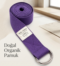 Doğal Organik Pamuk Yoga Kemeri Mor 200 CM x 5 CM Yoga Strap Pilates Esneme Kayışı Dayanıklı Tokalı Yoga Bandı