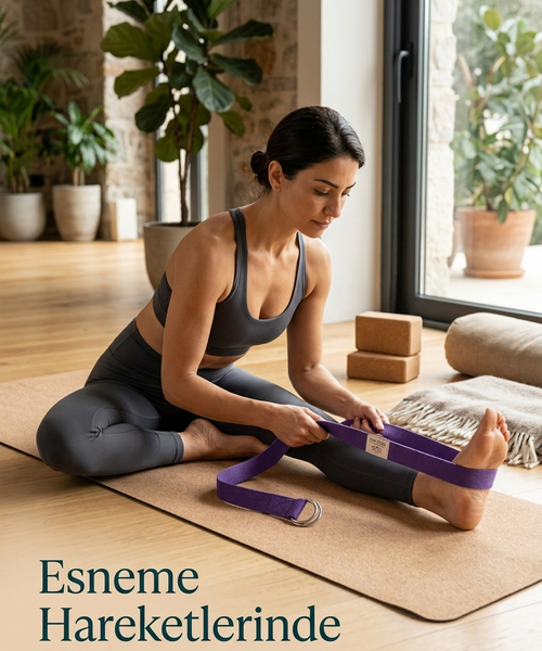 Doğal Organik Pamuk Yoga Kemeri Mor 200 CM x 5 CM Yoga Strap Pilates Esneme Kayışı Dayanıklı Tokalı Yoga Bandı