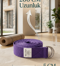 Doğal Organik Pamuk Yoga Kemeri Mor 200 CM x 5 CM Yoga Strap Pilates Esneme Kayışı Dayanıklı Tokalı Yoga Bandı