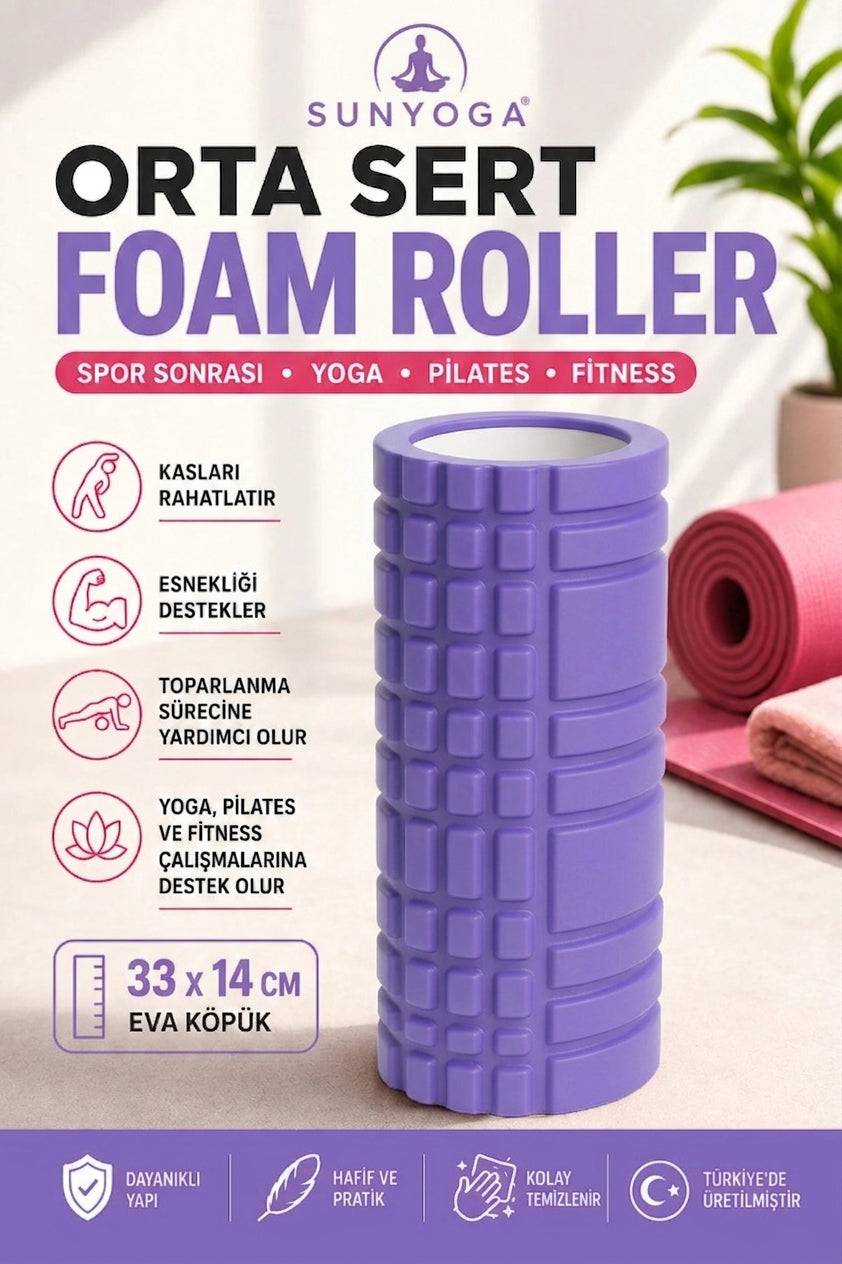 Foam Roller Masaj Rulosu Orta Sert – Spor Sonrası Kas Gevşetici Yoga Pilates Fitness Masaj Köpüğü