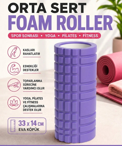 Foam Roller Masaj Rulosu Orta Sert – Spor Sonrası Kas Gevşetici Yoga Pilates Fitness Masaj Köpüğü
