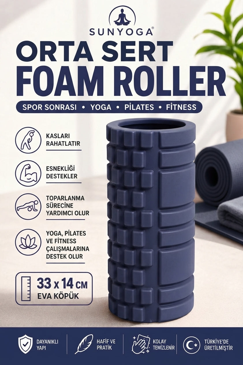 Foam Roller Masaj Rulosu Orta Sert – Spor Sonrası Kas Gevşetici Yoga Pilates Fitness Masaj Köpüğü