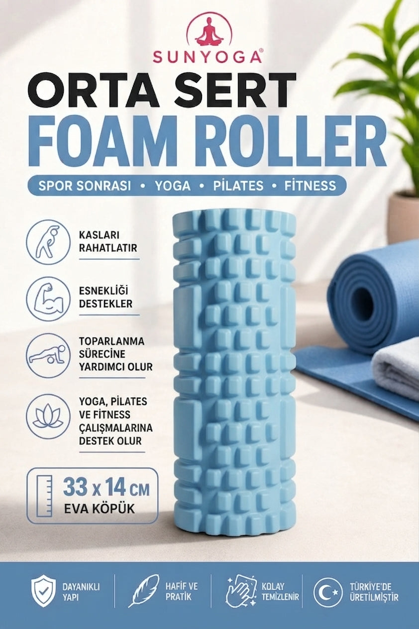 Foam Roller Masaj Rulosu Orta Sert – Spor Sonrası Kas Gevşetici Yoga Pilates Fitness Masaj Köpüğü