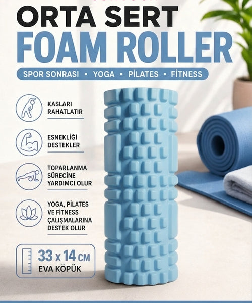 Foam Roller Masaj Rulosu Orta Sert – Spor Sonrası Kas Gevşetici Yoga Pilates Fitness Masaj Köpüğü