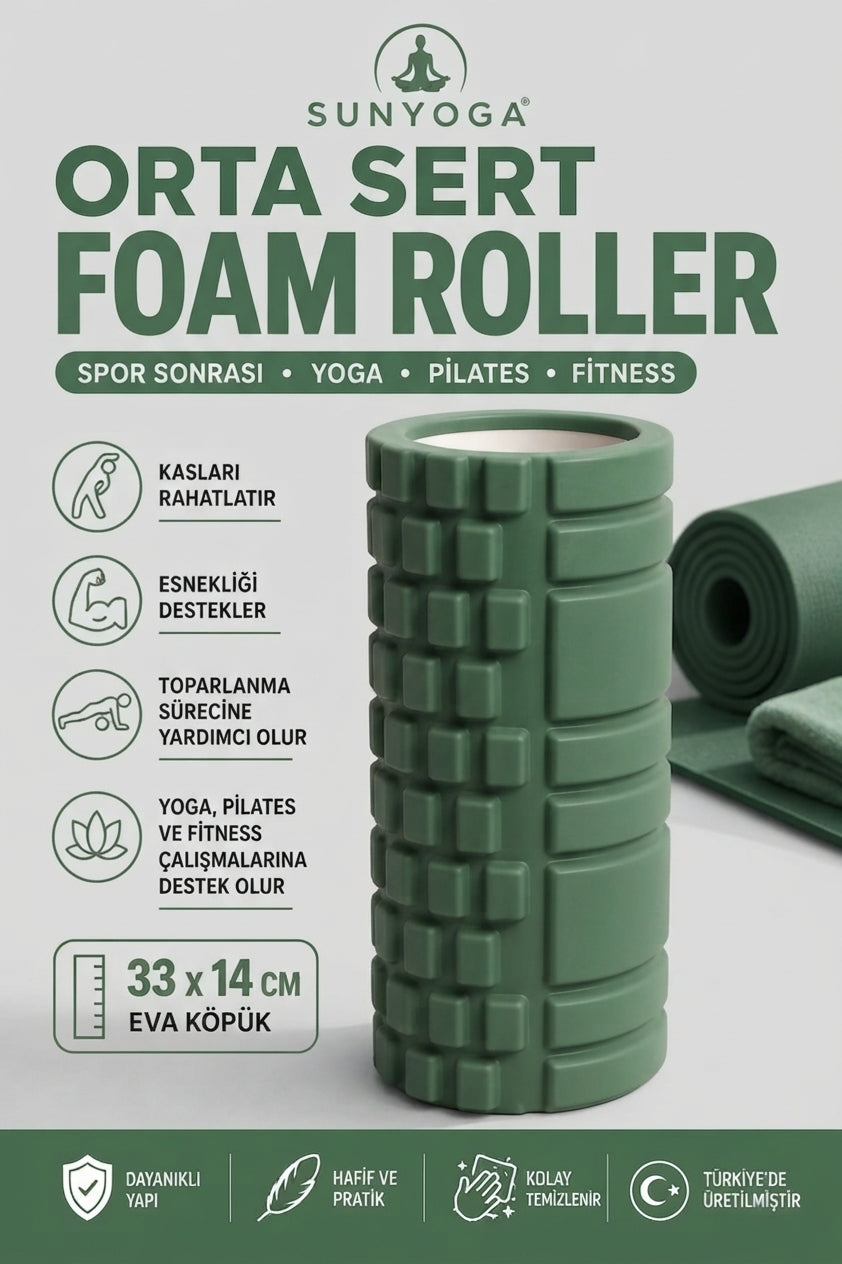 Foam Roller Masaj Rulosu Orta Sert – Spor Sonrası Kas Gevşetici Yoga Pilates Fitness Masaj Köpüğü