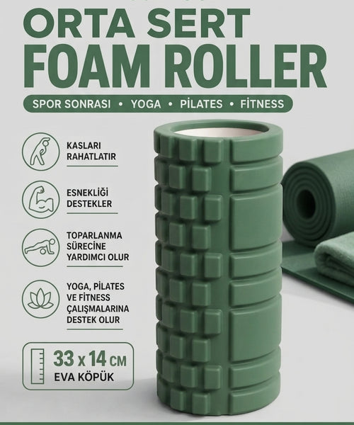 Foam Roller Masaj Rulosu Orta Sert – Spor Sonrası Kas Gevşetici Yoga Pilates Fitness Masaj Köpüğü