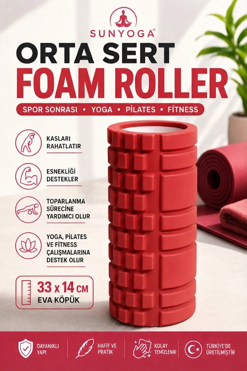 Foam Roller Masaj Rulosu Orta Sert – Spor Sonrası Kas Gevşetici Yoga Pilates Fitness Masaj Köpüğü