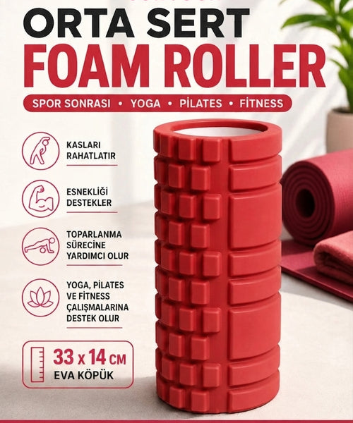 Foam Roller Masaj Rulosu Orta Sert – Spor Sonrası Kas Gevşetici Yoga Pilates Fitness Masaj Köpüğü
