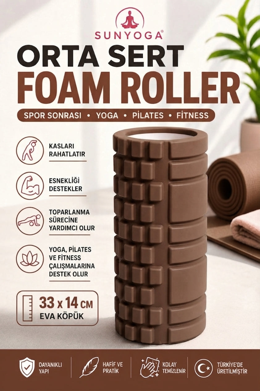 Foam Roller Masaj Rulosu Orta Sert – Spor Sonrası Kas Gevşetici Yoga Pilates Fitness Masaj Köpüğü