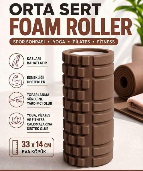 Foam Roller Masaj Rulosu Orta Sert – Spor Sonrası Kas Gevşetici Yoga Pilates Fitness Masaj Köpüğü
