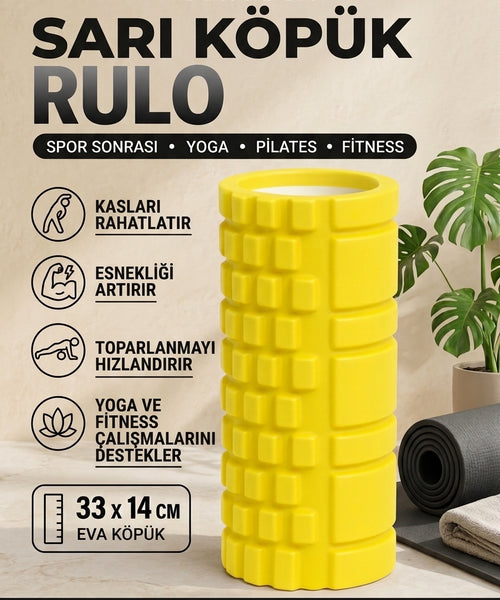 Foam Roller Masaj Rulosu – Yoga, Pilates, Fitness ve Fizyoterapi Için Eva Köpük Masaj Aleti (33X14 Cm)