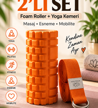 Foam Roller ve Yoga Kemeri Seti Orta Sert EVA Masaj Rulosu 33x14 cm 200 cm Pamuk Kemer