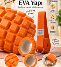 Foam Roller ve Yoga Kemeri Seti Orta Sert EVA Masaj Rulosu 33x14 cm 200 cm Pamuk Kemer