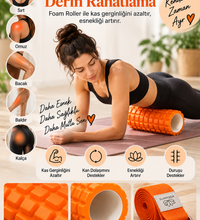 Foam Roller ve Yoga Kemeri Seti Orta Sert EVA Masaj Rulosu 33x14 cm 200 cm Pamuk Kemer