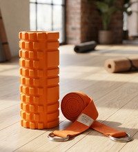 Foam Roller ve Yoga Kemeri Seti | EVA Masaj Rulosu Pilates Silindiri | 200 cm Organik Pamuk Yoga Kemeri | Fitness Esneme Seti