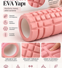 Foam Roller ve Yoga Kemeri Seti Orta Sert EVA Masaj Rulosu 33x14 cm 200 cm Pamuk Kemer